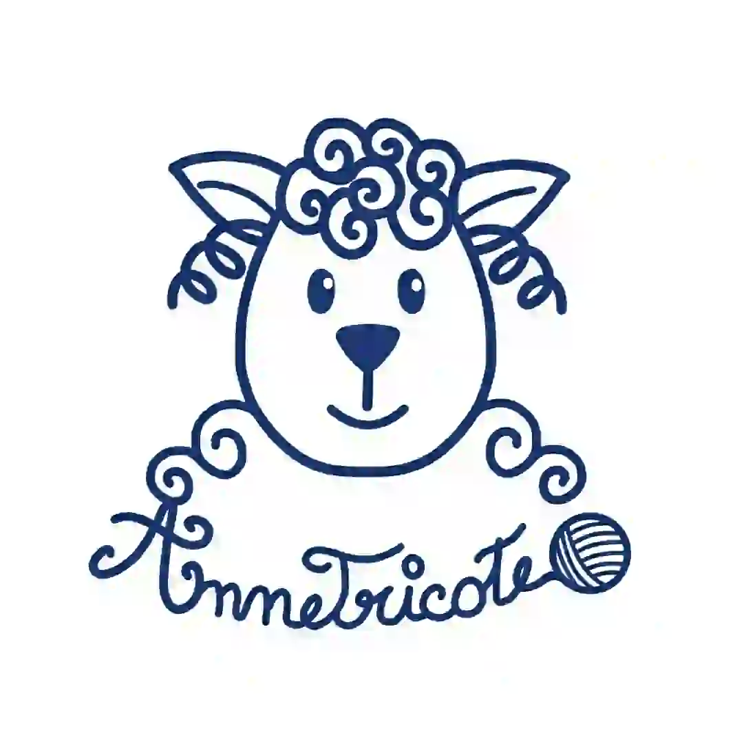 logo du site anne tricote représentant un mouton et une pelote en bleu foncé